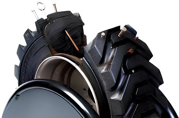 Ein Reifen eines Nutzfahrzeugs mit Nägeln